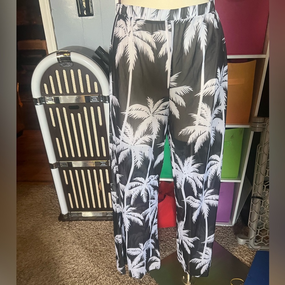 Palm Tree Print Swim Coverup Pants